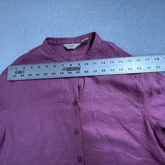 J. Jill Womens Mandarin Collar Button-Up Tunic Top Medium Linen Purple Casual - Picture 5 of 7
